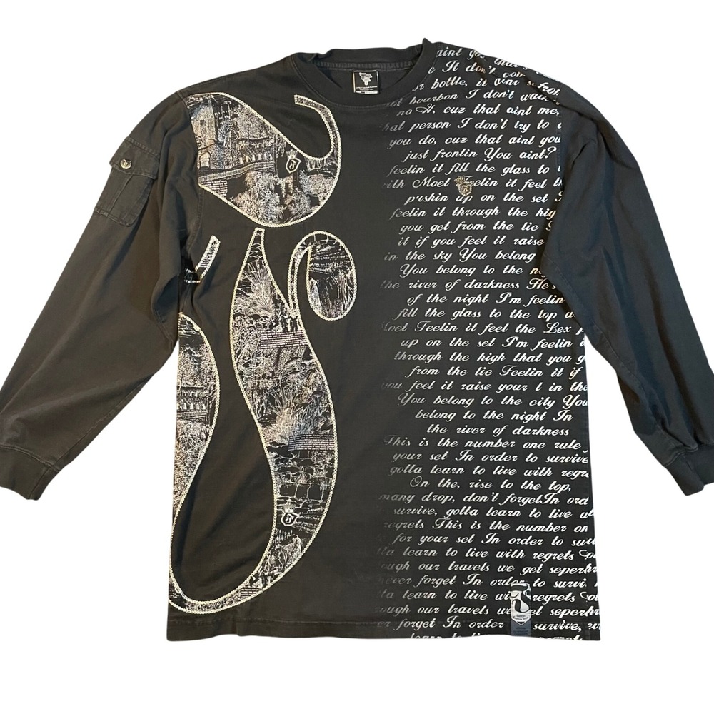 Bare Fox Denim Mens 3XL Long Sleeve Shirt Black Y2K Streetwear Graphic  Vintage